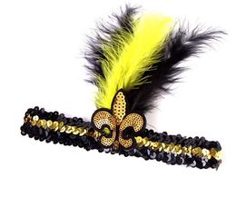 Feather Headband Mardi Gras Sequins Glitter Hairband Hair Accessories for Adult Women Men Kids