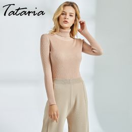 1 Long Sleeve Ribbed Sweater for Women Turtleneck Warm Pullover Basic Knitted Elegant 210514