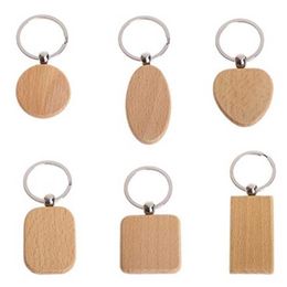 50pcs Diy Blank Wooden Key Chain Rectangle Heart Round Ellipse Carving Key Ring Wood Key Chain Ring H0915