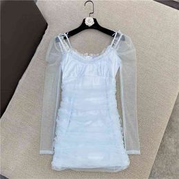 HIGH QUALITY est Summer Fashion Women's Long Sleeve Gazue Drape Dress 210521