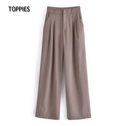 High Waist Overlength Suit Pants Woman Loose Straight Office Ladies Long Trousers 210421