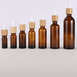5ml ~100ml Empty amber glass bottle dropper with bamboo cap 1oz wooden essential oil bottles 50ml