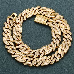 14mm Miami Baguette Zircon Iced Out Cuban Link Chain Necklace CZ Prong Setting Necklaces Hip Hop Jewellery