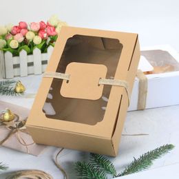 12Pcs/Lot Kraft Paper Packing Box With Transparent Window Candy Cake Boxes Wedding Party Cookie Favor Gifts Box Baby Shower Decor LX4456