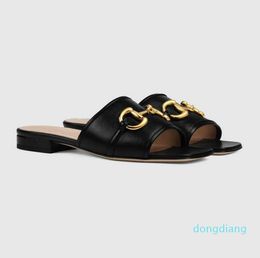 Luxury Women's Leather Slides Sandal Gold-toned Outdoor Lady Beach Sandals Casual Slippers Ladies Comfort Walking Shoes