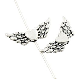 Alloy Angel Heart Wing Charm Loose Beads 21.6x8.9mm Antique Silver Spacers Jewellery Findings L188 200pcs/lot