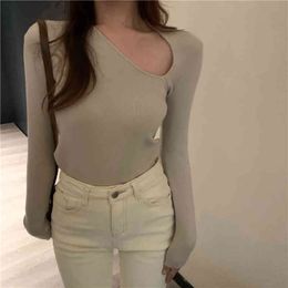Spring Autumn korean style Slim knitted tops sexy long Sleeve t-shirt Womens Casual Tees shirt femme (R99517) 210423