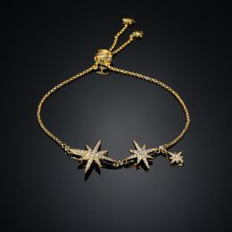 Link, Chain Double Stars Bracelets For Women Elegant Golden Color Zircon David Star Charm Bracelet Birthday Party Gift Zk40