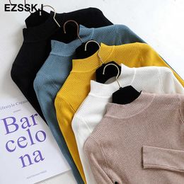 Knitted Women high neck Sweater Pullovers Turtleneck Autumn Winter Basic Sweaters Slim Fit Black 210922