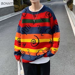 Pullovers Men Designed Striped Vintage Plus Size S-3XL Loose Thicker Warm Sweaters Teens All-match Winter Streetwear Ins Leisure Y0907