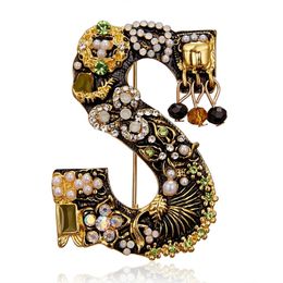 Letter S Design Brooches Pins Women Gift Luxury Pearl Rhinestone Flower Jewelry Colorful Exquisite Creative Pin Brooch