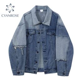 Streetwear Patchwork Denim Jacket And Coat Women Single Breasted Cardigan Lapel Outerwear Ins Oversized Retro Y2K Outer Top 210417