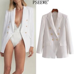 Female Suit Za Double Breasted White Blazer Women s Office Sets High Waist Pants Elegant and Jacket 211105