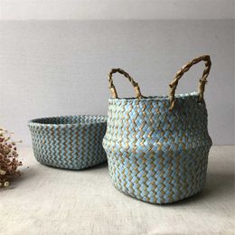 wave pot Canada - Foldable Handmade Seagrass Flower Pot Storage Wicker Basket Rattan Straw Home Garden Wave Pattern Planter pots Laundry Basket Y0910