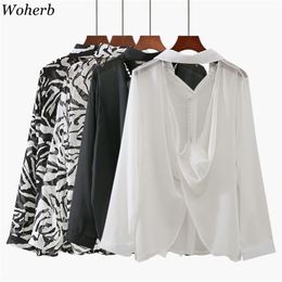 White Women Shirts Sun Protection Top Chic Hollow Out Backless Blouses Chain Pearls Sexy Lady Tops Chiffon Blusas Mujer 210519