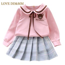 LOVE DD&MM Girls Sets Autumn Children's Wear Girls Letter Bear Long-Sleeved T-Shirts + Layered Skirts Suit For Girl 210715