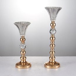 Vases Crystal Beaded Flower Stand Candlestick Candelabra Candle Holder Wedding Table Centrepieces Decor Vase SN1760