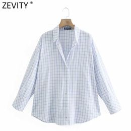 Zevity Women Fashion Plaid Print Casual Loose Shirts Office Lady Long Sleeve Business Blouse Chic Female Blusas Tops LS9167 210603