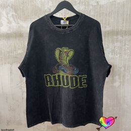 Rhude Cobra Tee Men Women High Quality Golden Elapoid Graphic Rhude T-shirt Oversize Vintage 1:1 Short Sleeve UQBI