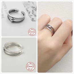 Cluster Rings 925 Silver For Women Twist Line Girl Gift Adjustable Finger Female Multilayer Cable Anillos R5