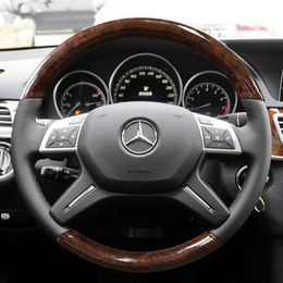 For Benz 05-21 E-Class E260 E300 E350L DIY custom leather imitation peach wood hand-stitched car steering wheel cover