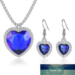 Trendy Heart Shape Setting Crystal Necklace Earrings Silver Color Copper Material Party Jewelry Sets for Women Factory price expert design Quality Latest Style