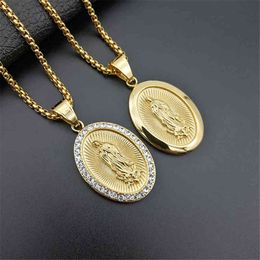 Virgin Mary Pendant Necklace for Women Girls Gold Colour Our Lady Jewellery Whole Colar Madonna Trendy Chain