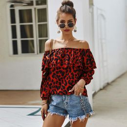 Women's Blouse Colourful Leopard Print Off Shoulder Ruffle Overaly Frill Loose Casual Street Wear Sexy Femininas Bluse Blouses & Shirts