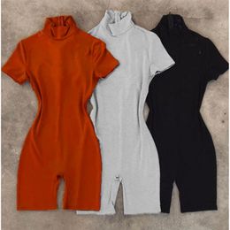 New Plus size 2XL Women cotton rompers short sleeve designer Jumpsuits solid Colour Embroidery bodysuits Casual black Overalls Summer clothes Grey leggings 4811
