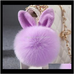 Keychains Fashion Aessories Drop Delivery 2021 Cute Fluffy Bunny Toys Ear Keychain Rabbit Key Chain Fur Woman Bag Charms Keyring Pom Car Pend