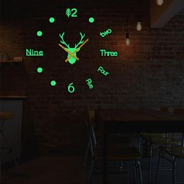 Wall Clocks Sticker Acrylic Clock 3D Luminous Modern Design Home Decore Living Room Bedroom 47inch Quartz Glow In The Night