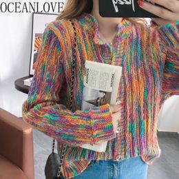 Women Sweaters Colourful Fashion Korean Vintage Cardigans Autumn Winter Sweet Ladies Tops Mujer Chaqueta Loose 17811 210415