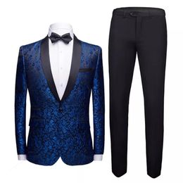 Men's Suits & Blazers 2022 High Quality Custom Shawl Lapel Single Button Embroidery Pattern Suit Fashion Slim Tuxedo Business Casual 2-Piece