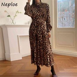 Vintage Laopard Lattern Loose Dress Women High Waist Hip A Line Vestidos Spring Draped Robe All Match 210422