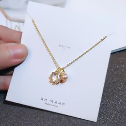 Pendant Necklaces Fashion Natural Pearl Round Necklace Gold Hollow Thin Chain Jewellery
