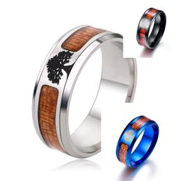 Cluster Rings Tree Of Life For Men Boy Wood Stainless Steel Anniversary Party Charm Trendy Jewelry US Size 6-14