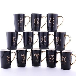 Twelve constellation ceramic mug gold handle lovers cup Personalised bone china coffee cup creative with lid spoon