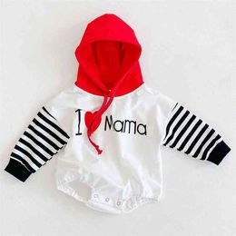 Spring Autumn Infant Baby Boys Girls Letter Stripe Hooded Rompers Clothing Kids Girl Long Sleeve Clothes 210521