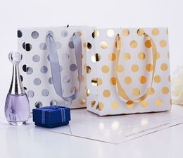 Paper Small Gold Silver Metallic Dots Gift Bags with Ribbon Handles Small Gift Bags for Bridal Wedding Birthday Christmas Holidays