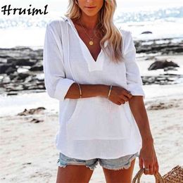Long Sleeve Blouses Hoodied Slim Fashion Pocket Design Streetwear Ladies Tops Casual Outwear OL Women's Shirt Summer 210513