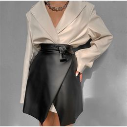 Irregular PU Leather Women's Mini Skirts Lace Up Sexy High Waist Female Skirt Black Solid Streetwear Casual Ladies Bottom 210412