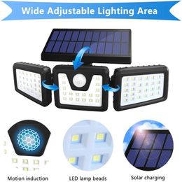 Solar Lamps LED Light Outdoor 108 3 Head Motion Sensor Remote Control Lamp 270 Wide Angle Illumination Wall Flood Lights Sola