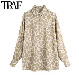 TRAF Women Fashion Loose Fitting Animal Print Soft Touch Blouses Vintage Long Sleeve Button-up Female Shirts Chic Tops 210415