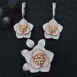 Earrings & Necklace ModemAngel Fashion Three Tone Flower Ring Jewellery Sets Cubic Zircon Women Wedding Party Bijoux Bijouterie Gift