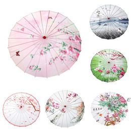 Retro Manual Oil Paper Umbrellas Long Handle Dance Performance Craft Umbrella Fashion Printing Waterproof Props Parasol JJF14173