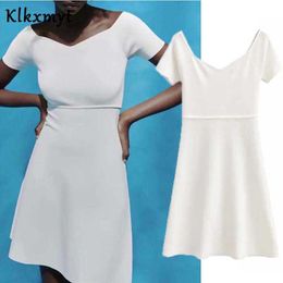 Klkxmyt Za Dress Women Knitted White Mini Dresses Woman Summer A Line Short Sleeve Slim V Neck Casual Female Party 210527