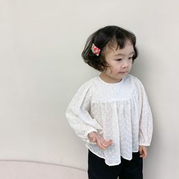 New Spring Baby Girls White Lace Princess Blouses Solid Colour Kids Tops Toddlers Children Shirts 210413