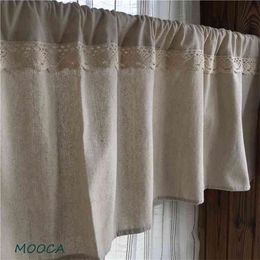 cotton and linen beige color short kitchen with lace trimming curtain cafe curtains 210913