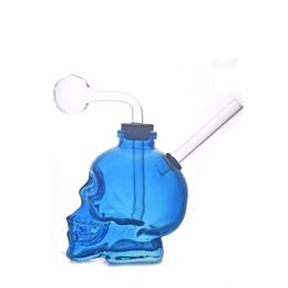 Hitman Glass smoking water pipe Oil Dab Rigs 6inch skull shape Beaker bong with Detachable glass oil burner pipe