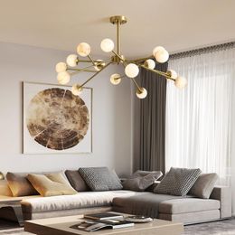 Chandeliers Modern Nordic Led Chandelier For Living Room Bedroom Kitchen Dining Pendant Lamp Marble Cloud Stone Copper Hanging Light